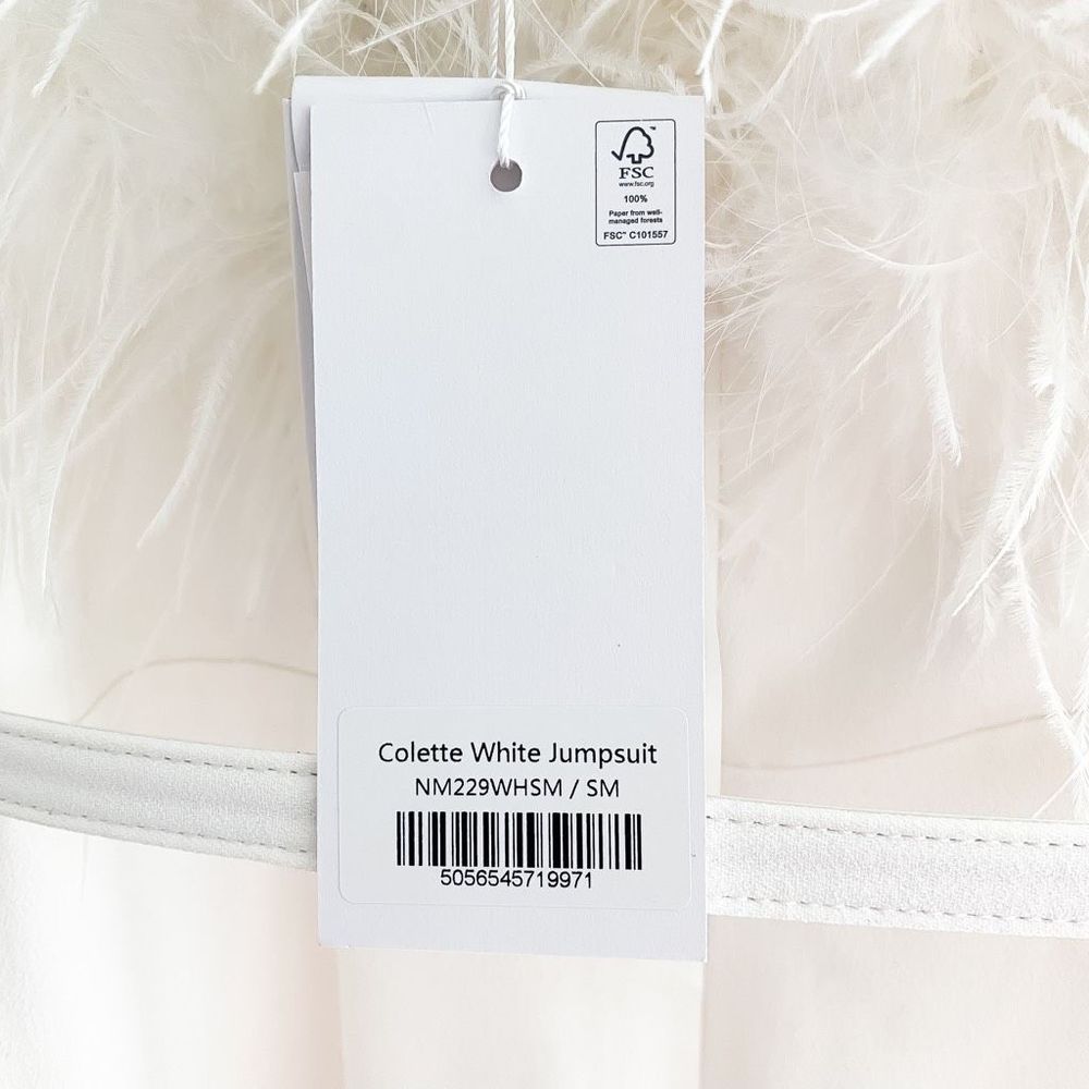 Nadine Merabi Jumpsuit White Colette Strapless Feathers New Size Small 6 - Picture 8 of 15